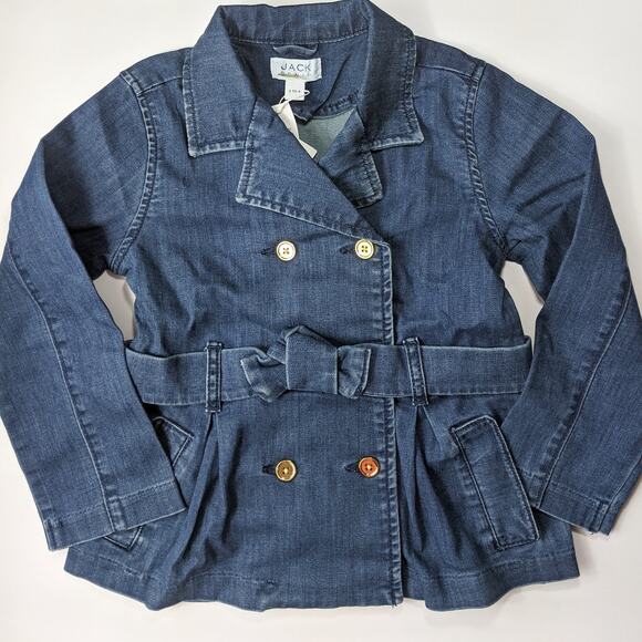 Janie and Jack 3 to 4 girl toddler kid denim jean jacket peacoat belt bow fall - Picture 1 of 3